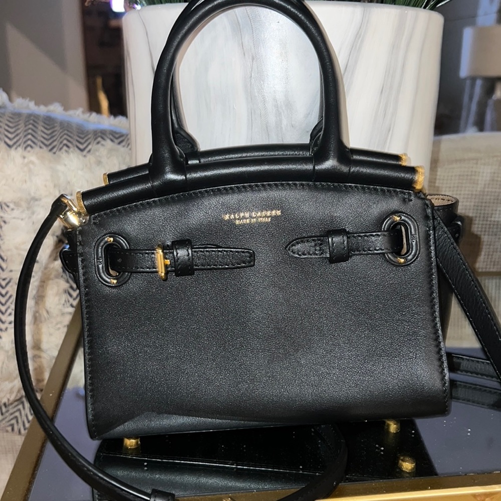 In stores Ralph Lauren Collection RL 50 small tote. 6"H x 8"W x 4"D.